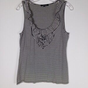 White House Black Market Ruffled Striped Scoop Neck Tank Size M